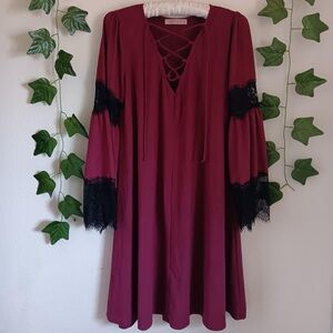 Wanderlust Burgundy Mini Dress with Black Lace